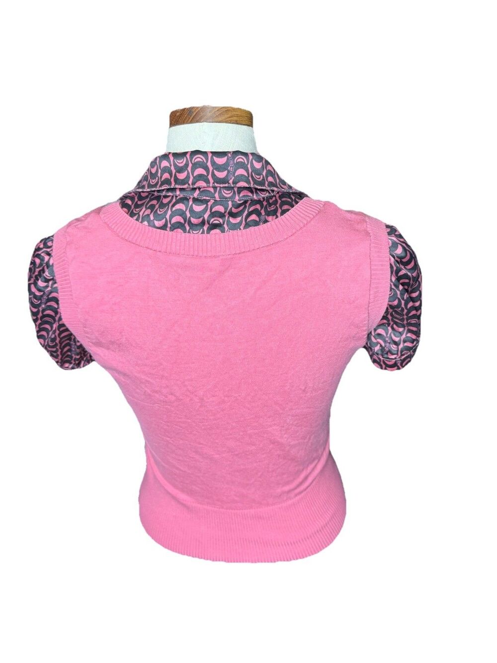 Y2K Bebe Geometric Silk Sweater Top Pink Office Siren Preppy Medium GUC - Picture 4 of 8